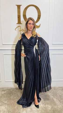 Dark blue Rochie Cathia by iqfashioncluj, featuring elegant design and flowing fabric, displayed on a mannequin.