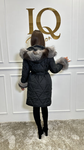 Haina fas cu blana naturala Leyla Black Grey