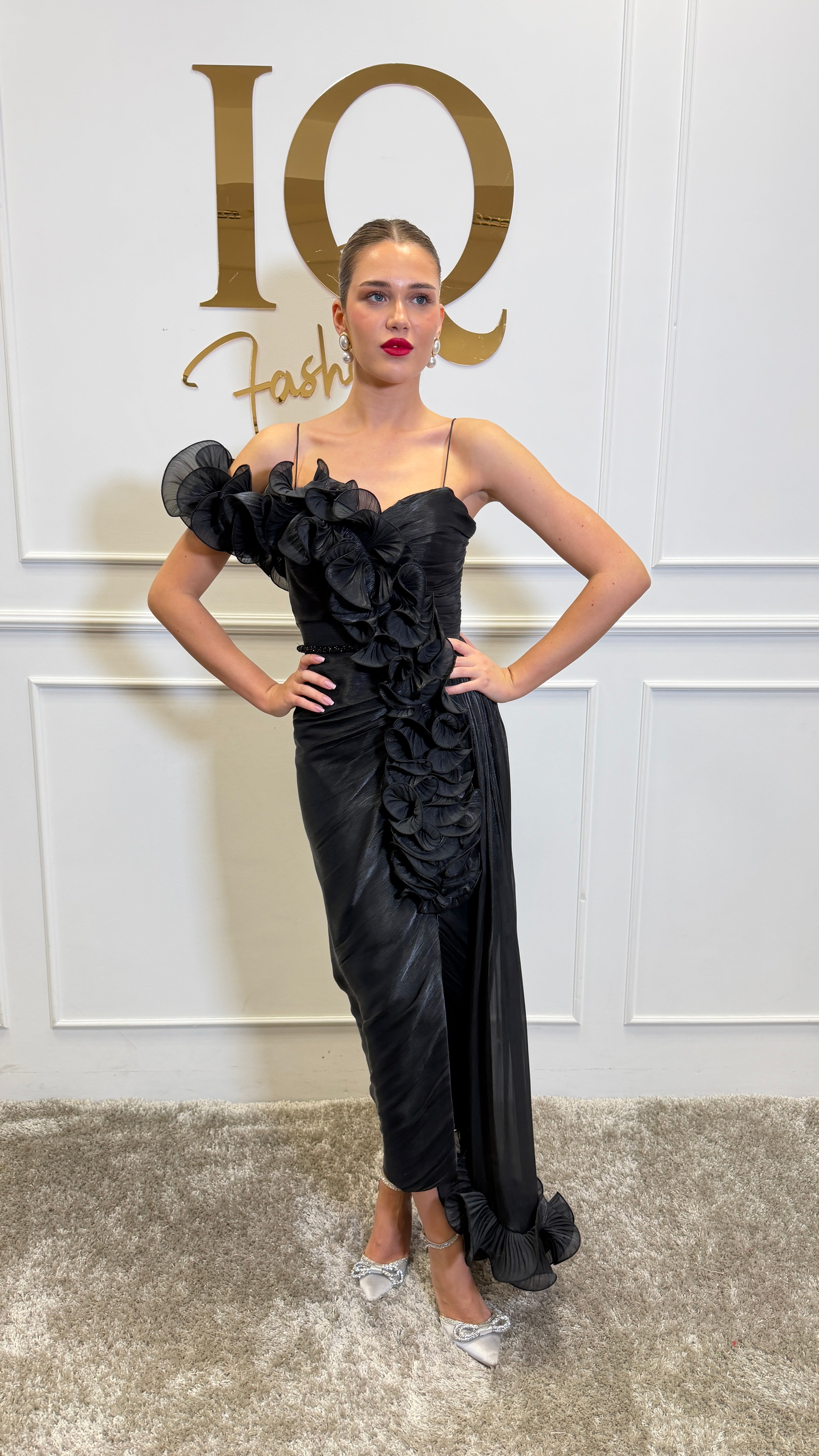 Black Kassandra dress by iqfashioncluj, featuring a stylish silhouette and elegant fabric, perfect for sophisticated occasions.