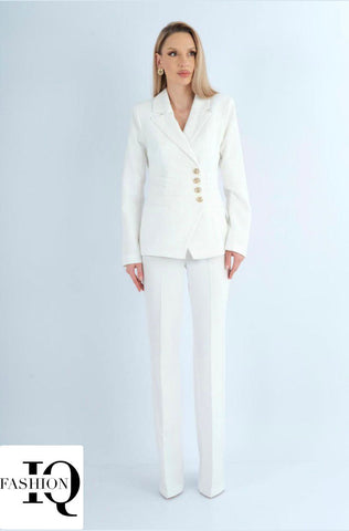 White Anais costume by ELVE STYLE SRL with gold buttons, featuring a stylish and elegant design for special occasions.