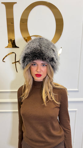 Sapca din blana naturala si piele Isa Grey