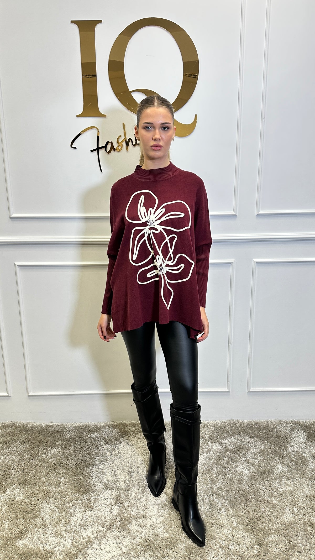 Pulover supradimensionat Flory Bordo