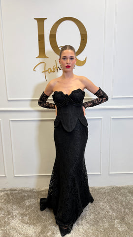 Black Bianisa dress with matching bolero by iqfashioncluj, featuring elegant fabric and stylish design.