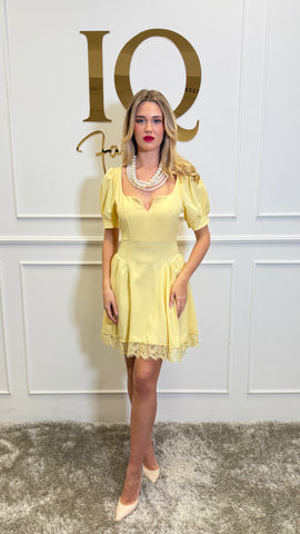 Yellow Sophya dress by iqfashioncluj, stylish women's rochie with a flowy silhouette and vibrant color, perfect for casual or semi-formal wear.