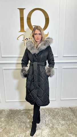 Haina fas cu blana naturala Leyla Black Grey
