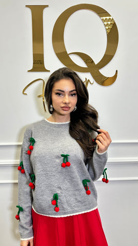 Pulover Cherry Grey