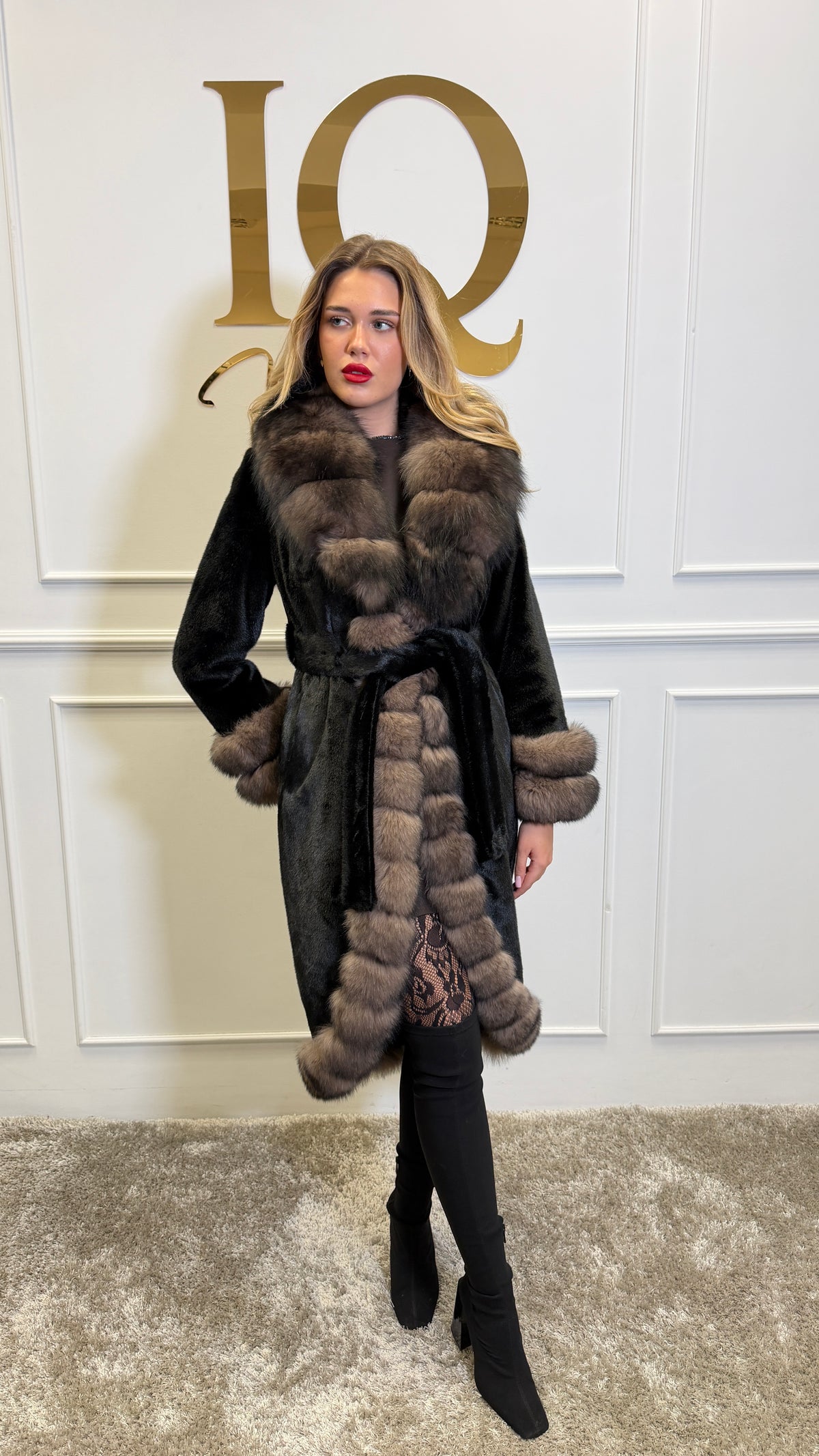 Palton stofa alcantara Astoria Black-Brown