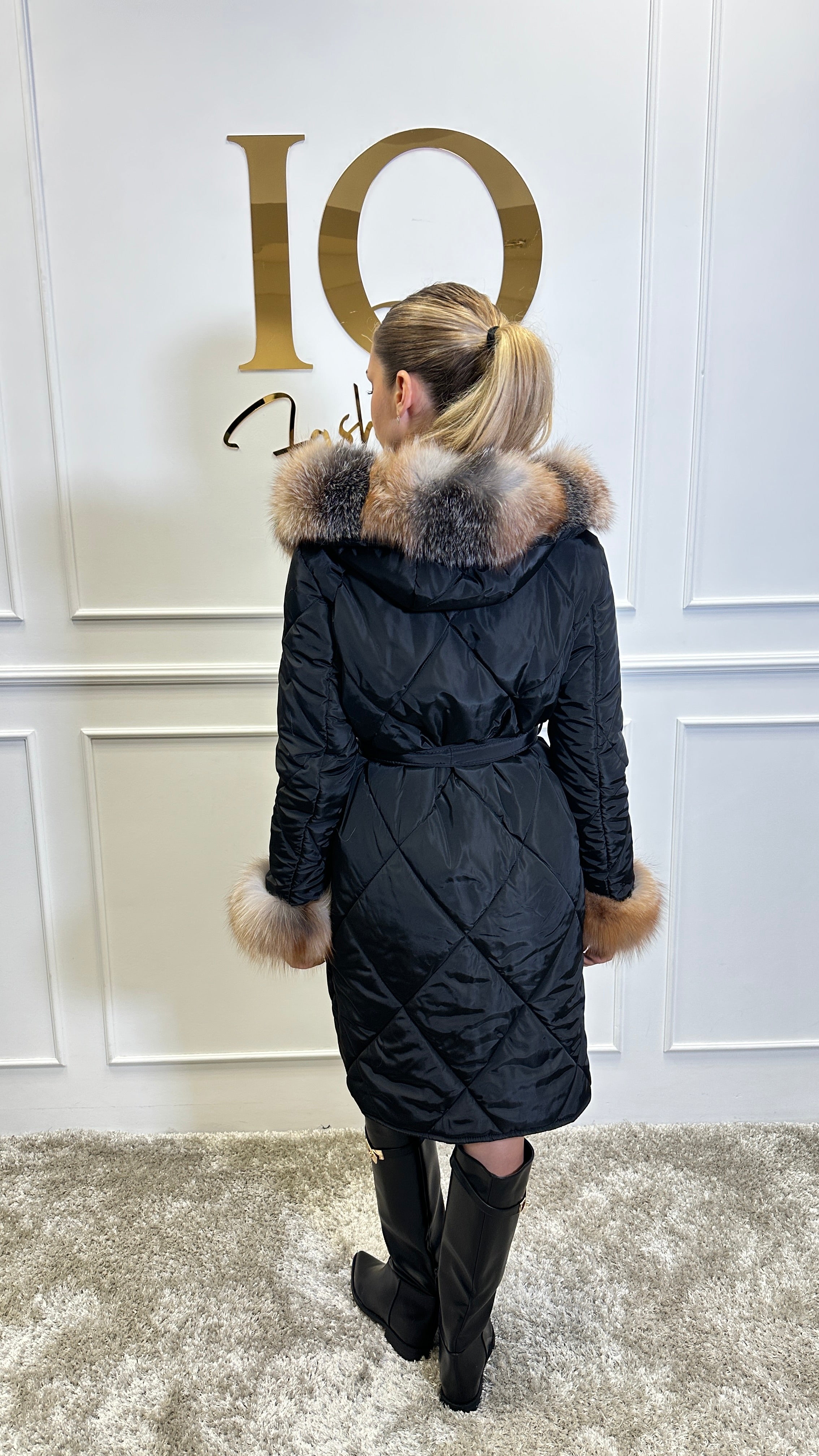 Haina fas cu blana naturala Cintya Black-Gold - ELVE STYLE SRL