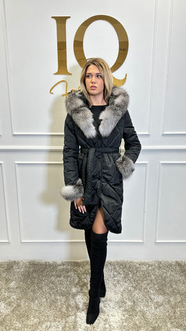 Haina fas cu blana naturala Cintya Black-Grey - ELVE STYLE SRL