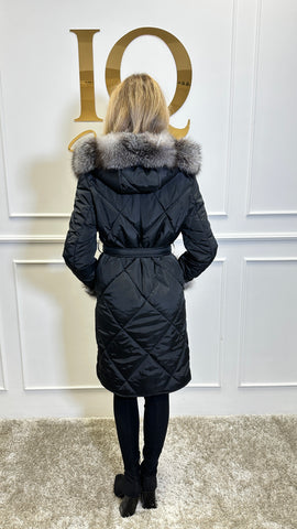 Haina fas cu blana naturala Cintya Black-Grey - ELVE STYLE SRL