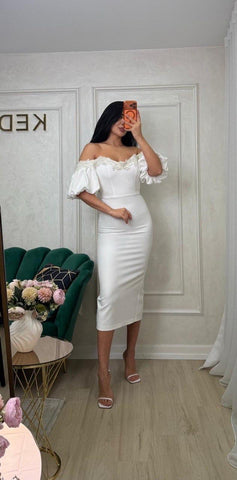 White Rochie Bombess by iqfashioncluj, a stylish dress with elegant design, displayed on a mannequin.